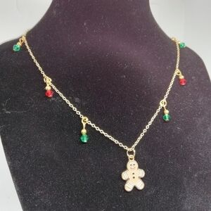 Hand Crafted Gold Necklace with Red and Green Accents